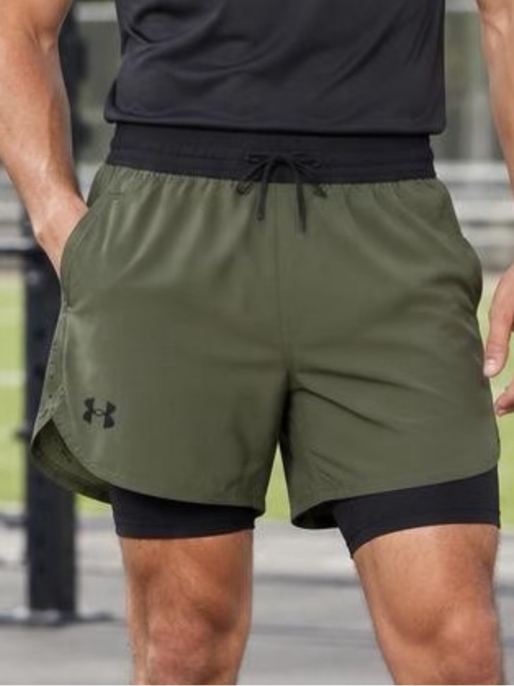 Under Armour Men's Olive Green 2-in-1 Training Shorts